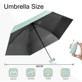 MPXEAVG Compact Umbrella, Mini Umbrella, Umbrella UV Protection, Women's Small Ultralight, Parasol Portable, Umbrella Box, Green