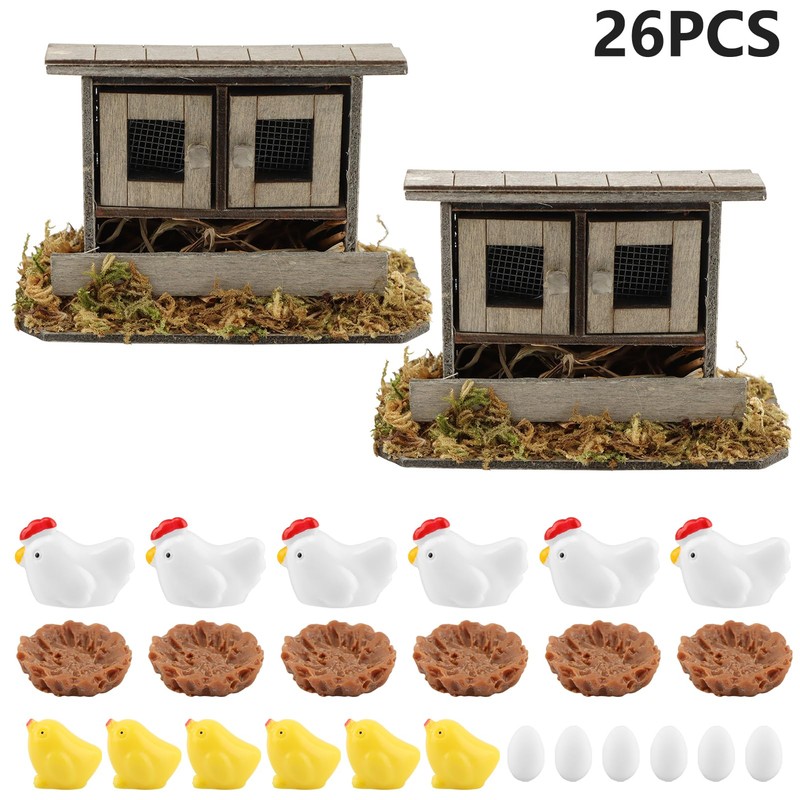 Fairy Garden Mini Chicken Coop Decor, 26-Piece Farm Scene Set