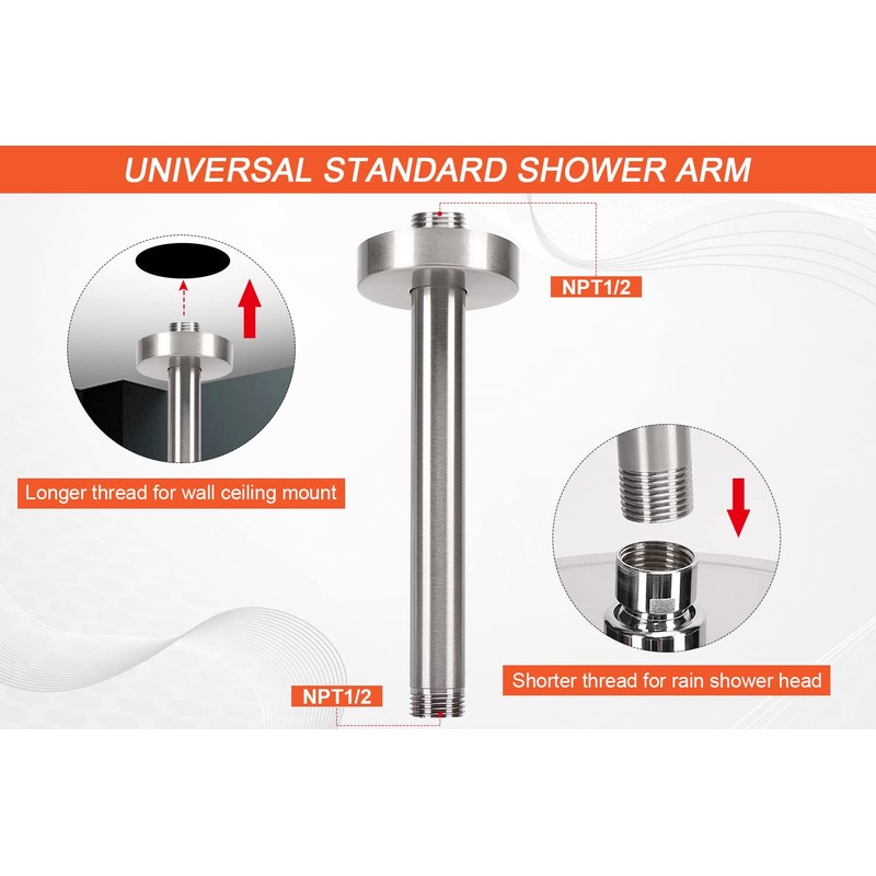 HarJue Ceiling Mounted Shower Arm, Rain Extension Arm with Flange