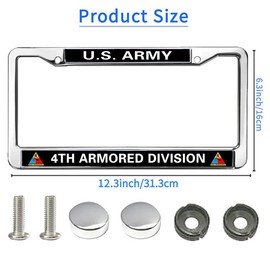 US Army 4TH Armored Division Metal License Plate Frame Chrome,Veteran US Army Chrome License Plate Frame Tag Universal to fit All US License