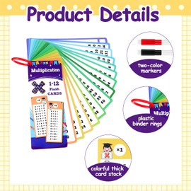 Yuanchu 1 x 1 Flashcard Set, Disposable Table with 14 x Exercise Sheets, 2 Wipe-Clean Pens and Rings, Portable, 1 x 1 Learning Game, Calculation Aid, Mathematics, Educational Game for Home School (1 x