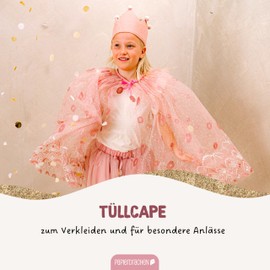 Papierdrachen Tulle Cape - Pink - with Ornaments - Glittering - Fancy Dress - Cape - Children's Costume - Princess - Carnival - Carnival - Fancy Dress - One Size - Set 02