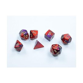 Chessex - Mini dadi Gemelli viola e rossi con numeri dorati, 10 mm, set da 7