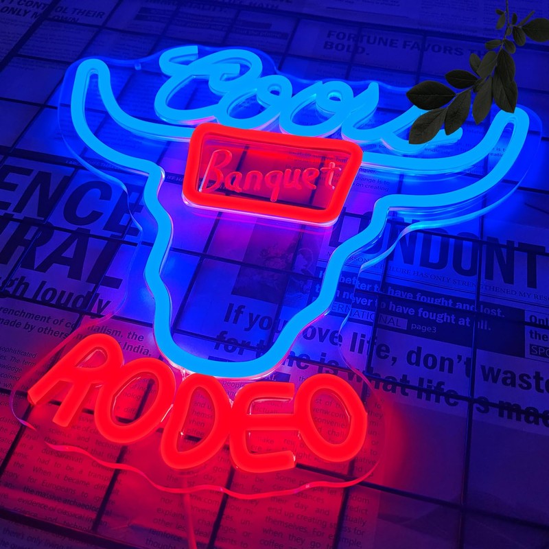 JooeTuu Beer Neon Sign Dimmable Western Rodeo Neon Light Signs