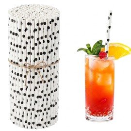 200PCS Black Polka Dot Paper Straws, Eco-Friendly Biodegradable Paper Drinking Straws for Birthday, Baby Shower & Wedding Parties