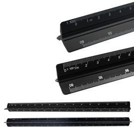 GIUSOBG 2 Pieces Architectural Ruler, Aluminium Scale Ruler, Metric Scales 1:20 1:25 1:50 1:75 1:100 1:125/1:100 1:200 1:250 1:300 1:400 1:500 for Architects, Engineers ure (black)