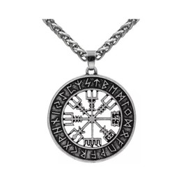 MADIOLA Collar Vikingo Hombre con Colgante de Brújula VegVisir, Amuleto Nordico Vintage, Collar Runas Vikingas