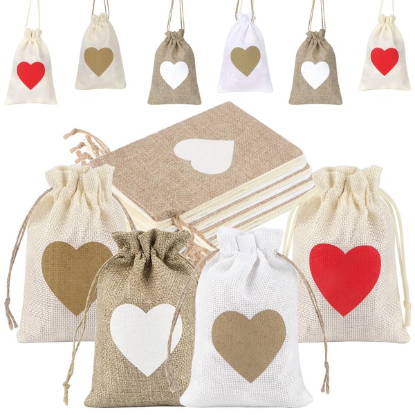 YiYa Jute Bags Small Bags 12 Pieces Jute Bags Jewellery Bag Small Bags with Drawstring for Valentine's Jewellery DIY Wedding Party Birthday Party