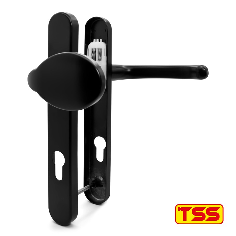 TSS Black UPVC Door Handle Pair Set, Sprung, 92mm PZ