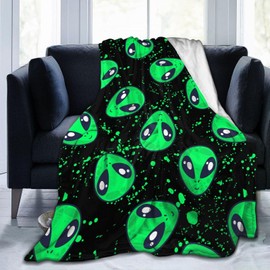 Green Cool Alien Blanket Soft Comfy Flannel Throw Blankets Lightweight Warm Bed Throws Plush for Couch Sofa Camping Office Travel Home Bedroom Decor Girls Boys Kids Gifts 50"X40"