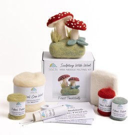 Felted Sky Forest Toadstools Needle Felting Kit Learn How to Sculpt with Wool | Beginner Friendly for Adults and Teens | Includes Everything to Create a 3D Mushroom Scene | Has Video Instructions