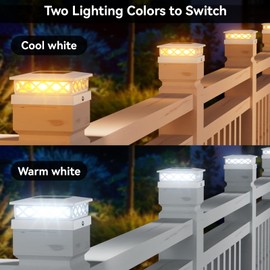 TopVelo Solar Post Light 6 Packs with 4x4, 5x5 and 6x6 Inches Base for Vinyl/Wooden Posts, Bright 16 LEDs Solar Cap Lights with Two Light Modes for Decorating Deck, Patio, Porch, Fence (White)