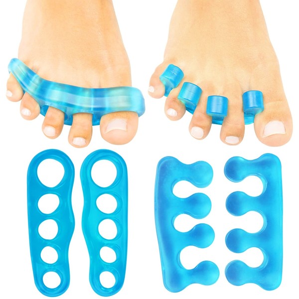 ViveSole Toe Stretchers (4 Pieces) - Silicone Gel Separators - Therapeutic Spa Spreaders for Plantar Fasciitis, Bunions, Overlapping Hammer Toe Spacers - Metatarsal Yoga Cushion