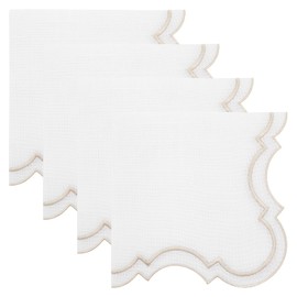 yuuzue Set of 4 Embroidery Cloth Napkins, Soft Reusable Scalloped Napkins Washable Dinner Napkins Table Decor for Home Hotel Restaurant Weddings Events Parties, 15.7 x 15.7 Inches