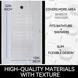 Hargiis Non-Slip Bathtub Mat, Anti Slip Shower Mat, Fast Drying Bathtub Mats, Foot Scrubber Mat, Anti Slip Mat for Tub, Floor, Bathroom, Kitchen, Home, Hotel (Clear 32"×15")