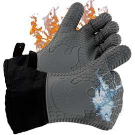 Ekogrips Plus Oven Gloves with Fingers, Comfy Waterproof Silicone Oven Mitts Heat Resistant with Long Cuff, Insulated BBQ Gloves Perfect for Grilling, Baking, Smoker, Canning, and Pizza, Grey, OSFM