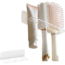 HASTHIP® Soporte de Exhibición de Acrílico para Cepillos de Pelo, Organizador con Soporte de Pared Adhesivo de 3 Ranuras, Estante Transparente y Duradero para Baño, Ahorro de Espacio Fácil Instalación