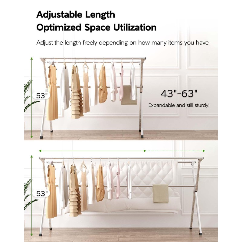 Vikaqi Clothes Drying Rack 63 Inches Folding Indoor Outdoor, Drying