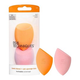Real Techniques Beauty Makeup Blender Miracle Complexion and Makeup Power Sponge Set, para base de crema CC, naranja y rosa, para mezclar y aplicar maquillaje, 2 unidades