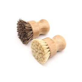 Shiwaki 2 Pcs Bamboo Dish Scrub Brush, Natural Scrub Cleaning Brush Vegetable Brush for Dishes Cast Iron Pots Pans, Used in Bathroom Kitchen Sink Household Cleaning