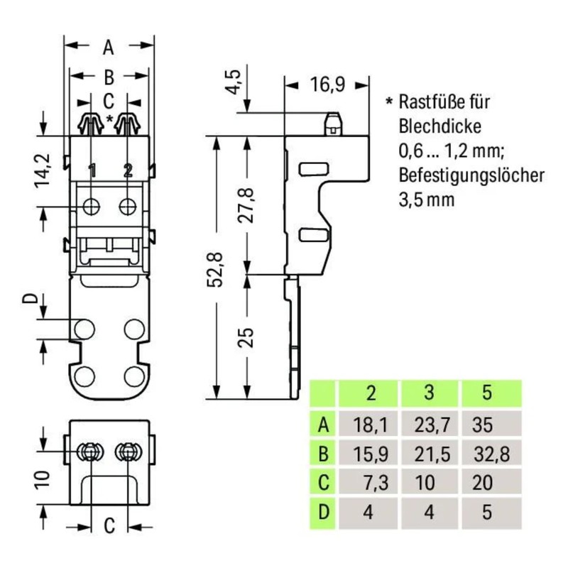WAGO Mounting carrier; for 5-conductor terminal blocks; 221 Series -