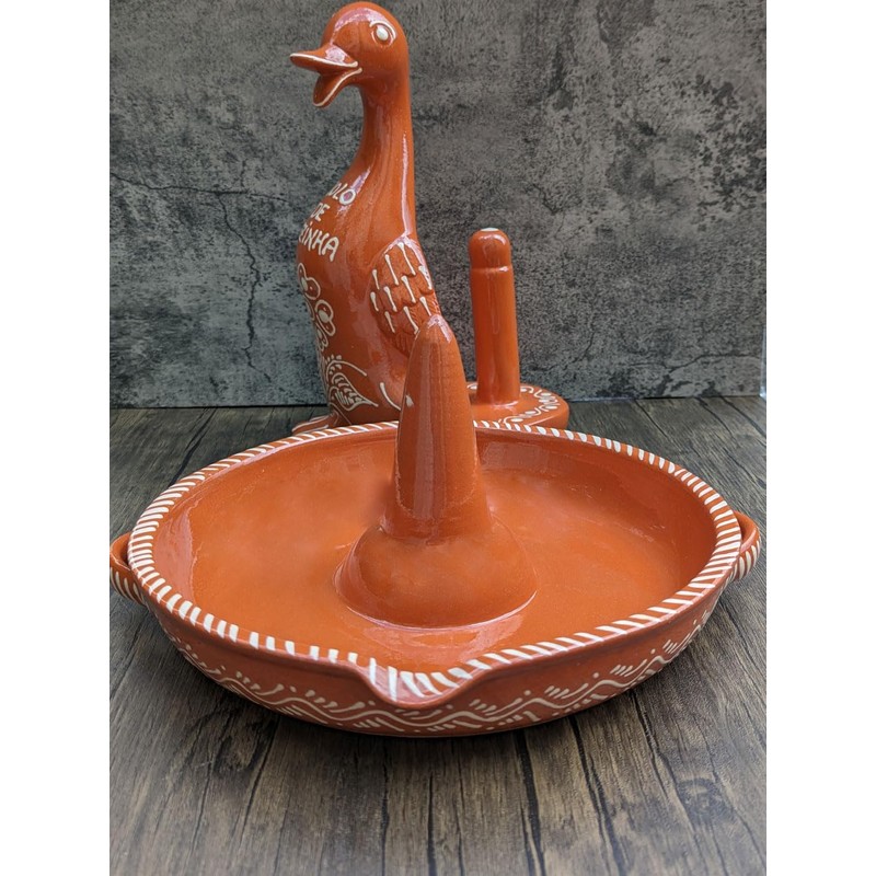 Portuguese Pottery Glazed Terracotta Clay Chicken Roaster