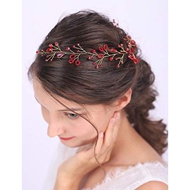 Anglacesmade Bridal Headband Red Crystal Hair Vine Ruby Headpiece for Brides Bridesmaid Wedding Prom Festival Hair Accessories for Women and Girls