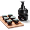 Dltsli Ceramic Sake Set with Warmer Pot Bamboo Tray, Stovetop