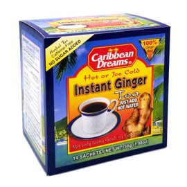 Caribbean Dreams Instant Ginger Tea Un-Sweetened 14 Sachets 56gr (1.98oz) - Pack of 2 (Total 28 Sachets)