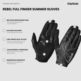 GripGrab Rebel Full Finger Summer Mountain Bike Gloves Unpadded MTB Gravel Bike Cycling Gloves Anti-Slip Off-Road Glove