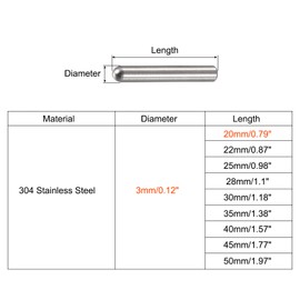 sourcing map Pack of 20 Tension Pins 304 Stainless Steel Round Flat Wood Support Shelves Fixing 3 x 20 mm