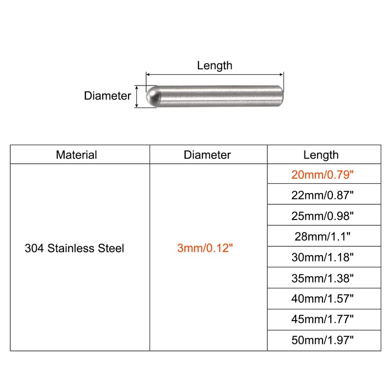 sourcing map Pack of 20 Tension Pins 304 Stainless Steel