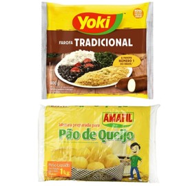 Yoki - Seasoned Cassava Flour - 14 Oz - Farofa De Mandioca Pronta Temperada - 400g + Cheese Bread Mix Amafil/Mistura Pao de Queijo 1kg