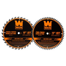 WEN BL1032-2 10-Inch 32-Tooth and 60-Tooth Carbide-Tipped Professional Woodworking Saw Blade Set, Two Pack