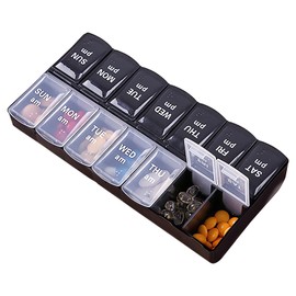 WOLMIK Tablettenbox 7 Tage Morgens Abends, Handlicher Tablettenbox mit Großen Separaten Fächern, Leicht Zu Öffnen, für Vitamine, Nahrungsergänzungsmittel und Medikamente