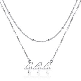 ZOEXUE S925 Sterling Silver/18k Gold 444 Angel Number Necklace Layering for Women Gold 444 Pendant Choker Chain Necklace Inspirational Numerology Jewelry Gift for Her, 2mm, 925, No Gemstone