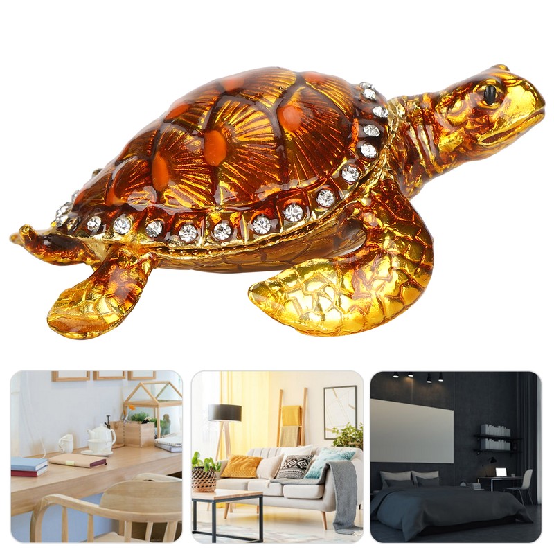 Tortoise Figurine Electroplated Turtle Jewelry Trinket Storage Box Ornament with
