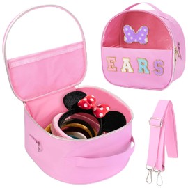 Chenille Letter Bow Mouse Ears Travel Case, Headband Ears Holder Tiara Hair Accessories Organizer Bag with Shoulder Strap for Girls Women Kids Adults, Large Makeup Snack Bag for Travel Picnic Park