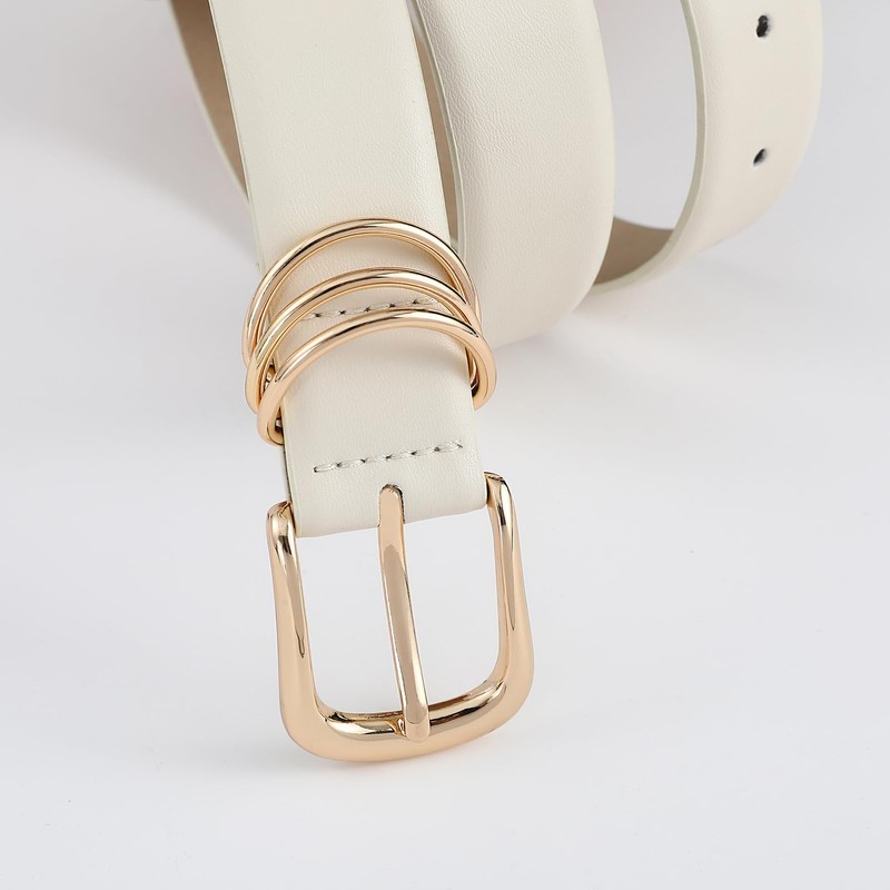 RISANTRY Women's Leather Belts for Jeans Dresses, White Leather Waist