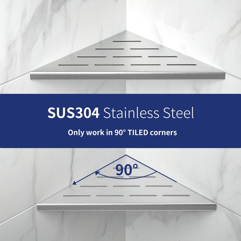 8'' Corner Shower Shelf 2PCS, 304 Stainless Steel Recessed Bathroom
