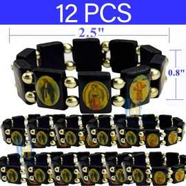 12 PCS Saint Bracelets Baptism Favors Christen Give Away Memorial Gift Unisex wooden bracelet multiple saints Virgins
