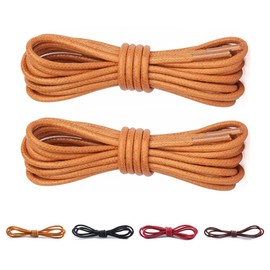 CCSOFTIME 2 Pairs Round Waxed Tan Shoe Laces,80cm Short Dress Heavy Duty Boot Laces for Leather Oxford Brogues Derby Desert Formal Boots,2.5mm Thin Shoelaces for Women Men Kids,Tan 80cm