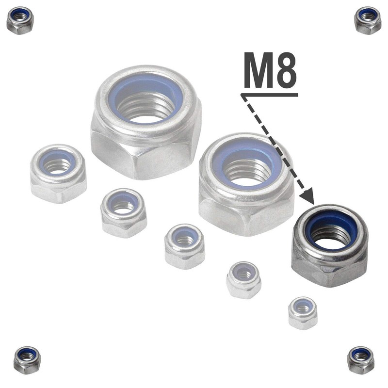 Pack of 100 Self-Locking Nuts, Stainless Steel Hexagonal Stop Nuts,