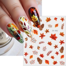 8 Sheets Fall Nail Stickers for Nail Art Thanksgiving Nail Art Stickers Autumn Fruit Maple Leaf Nail Decals with Glitter 3D Self-Adhesive Ginkgo Leaves Pumpkin Nail Designs for Women Nails Accessories