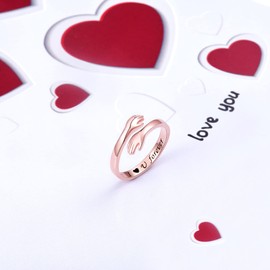 925 Sterling Silver Adjustable Hug Ring Rose Gold Plated Couple Hugging Rings for Women Mens Wedding Band Rings I Love You Forever Engraved Wrap Around Rings Hand Ring Jewelry for Women Teen Girls,