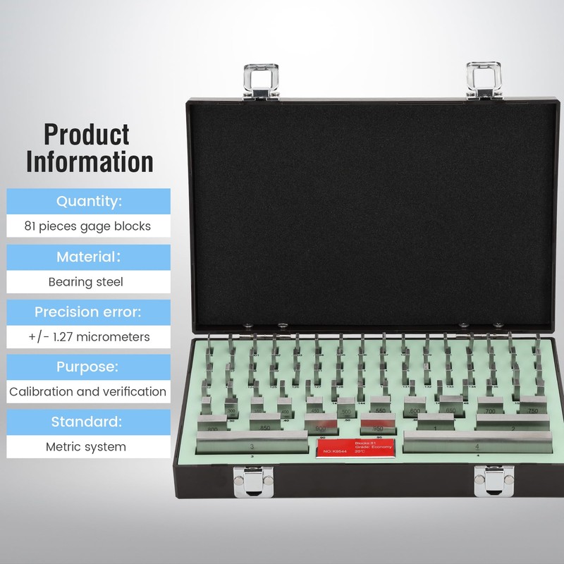 Precision 81-Piece Steel Gauge Block Set, Grade B Accuracy for