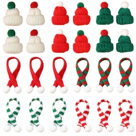 LunarCharm 24 Pieces Mini Christmas Hat and Mini Scarf Set Lollipop Hat Bottle Stopper Decoration Hat Mini Hat with Scarf for Table Decoration Snowman Decoration Christmas, multicoloured
