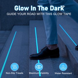 Meoarcx 4'' x 24'' Clear Stair Treads Non Slip with Glow in Dark Blue Stripe, 15 Pack Pre-Cut Transparent Non Slip Strips Indoor Outdoor for Stairs,Bathroom,Bathtub, PEVA Safe for Elders,Kids,Pets