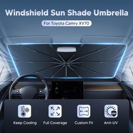 Autorder Windshield Sun Shade Umbrella for 2018-2024 Toyota Camry Accessories,Upgraded Ice Crystal Material,Easy Setup Umbrella Sunshade for Car Windshield,100% Sun Blocking