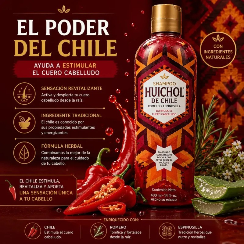 Shampoo Huichol De Chile, Romero Y Espinosilla 400 Ml